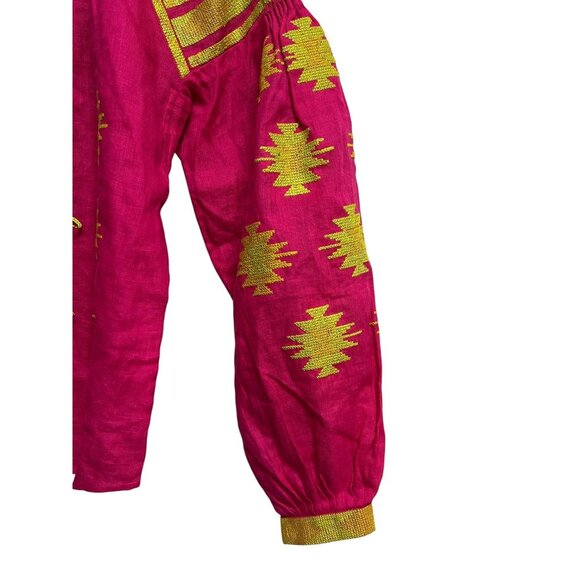 Harna‎ Blouse Womens XS-S Pink Yellow Embroidered Linen Ukraine Boho Tassel Top - Picture 6 of 13